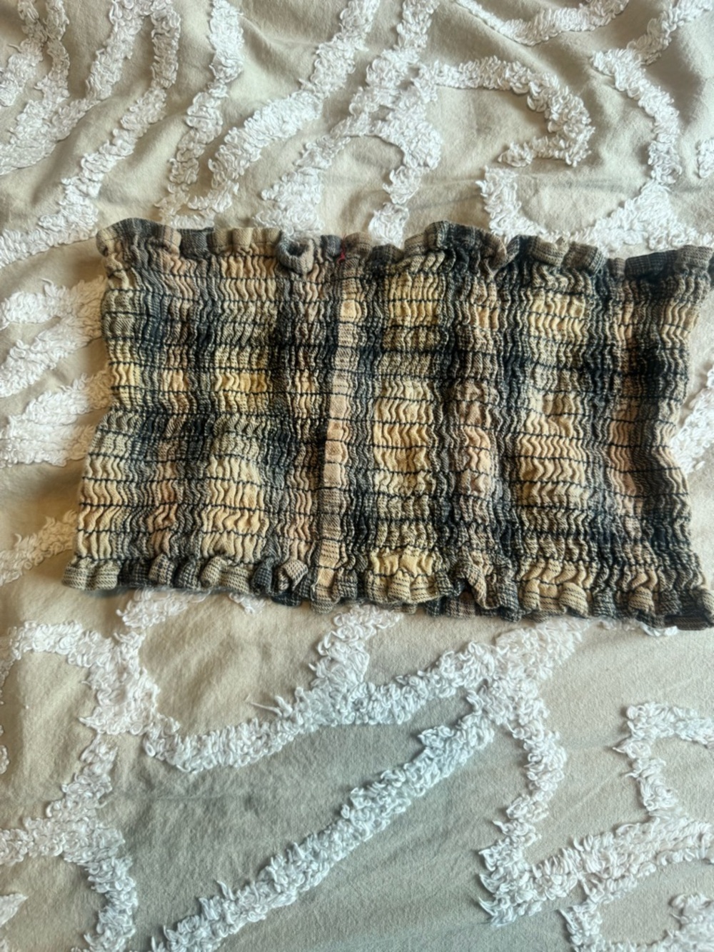 LF Furst of A Kind Smocked Plaid Tube Top in Beige and Black